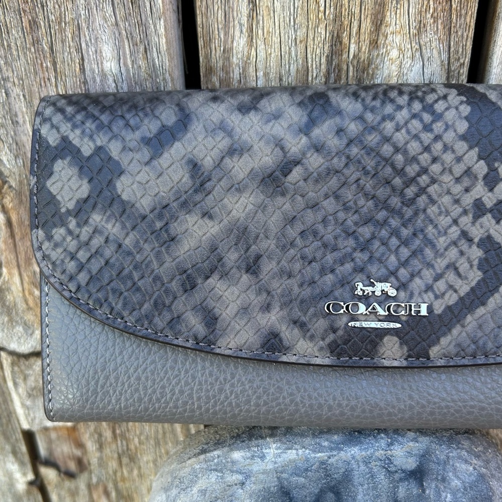 Coach Slim Envelope Wallet Python Leather Silver … - image 2